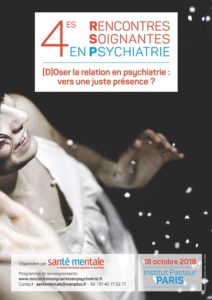affiche de couverture de l'article : "(d)oser la présence en psychiatrie", événement psychologie à paris le 18 octobre 2018, organisé par la revue "santé mentale"