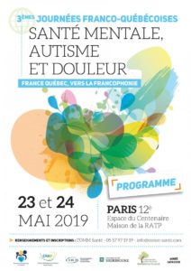 affiche de l'évenement : santé mentale, autisme et douleur. Organisé à paris les 23 et 24 mai 2019.